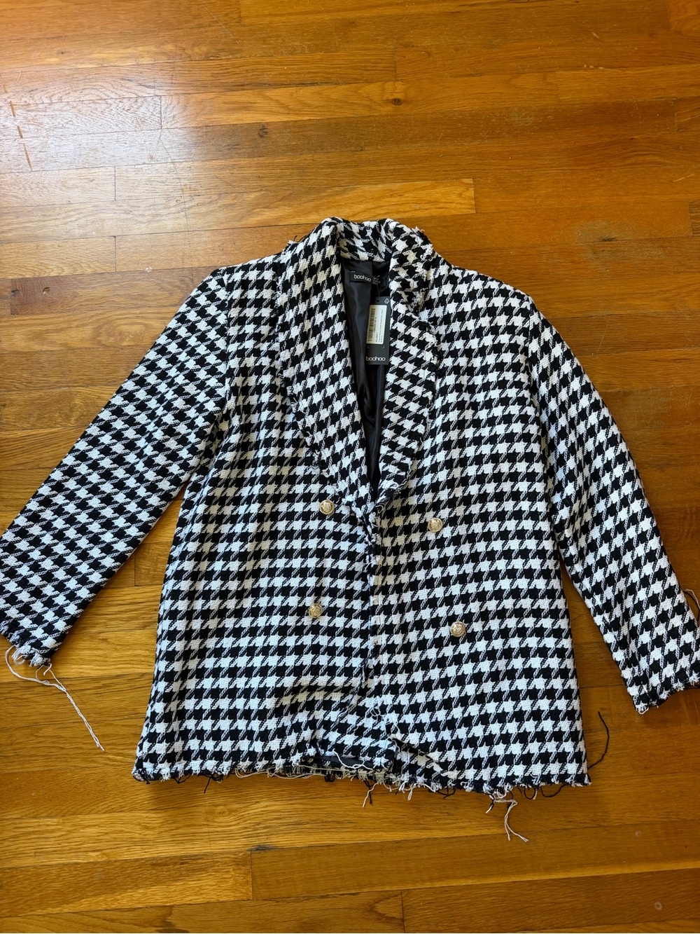 Boohoo Black & White Houndstooth Double-Breasted Blazer Size 4 NWT